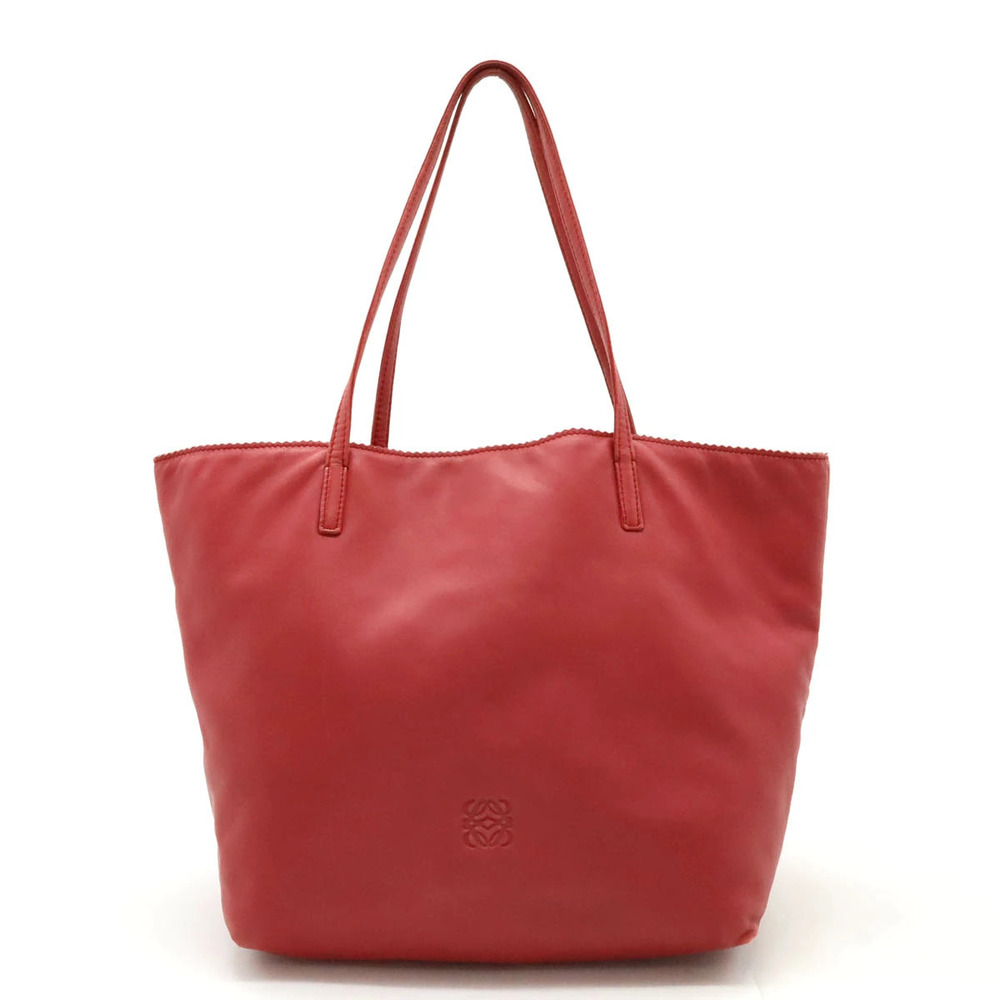 Loewe Anagram Tote Bag Shoulder Hobo Nappa Leather Ruby Red